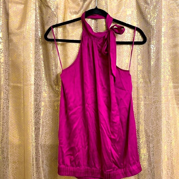 Express Tops - Express 93% real silk & spandex fuschia tie up halter top size M